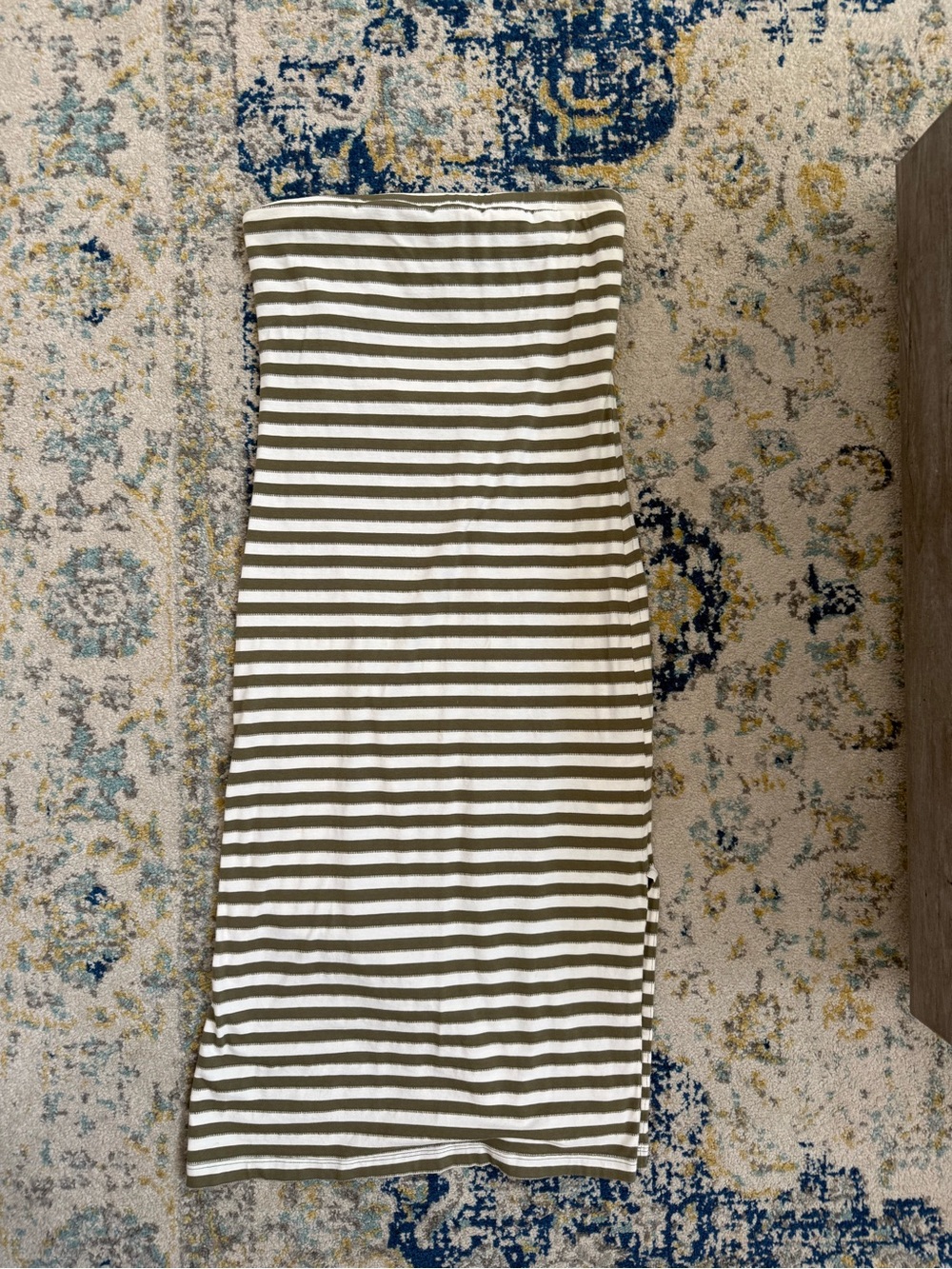 RVCA Olive Green and White Striped Midi Tube Skirt